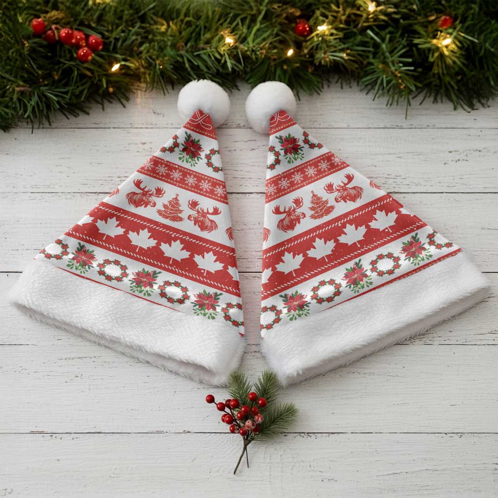 Canada Christmas Santa Hat Canadian Moose Maple Leaf Seamless Style - Wonder Print Shop