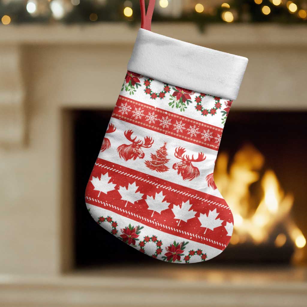 Canada Christmas Stocking Canadian Moose Maple Leaf Seamless Style - Wonder Print Shop