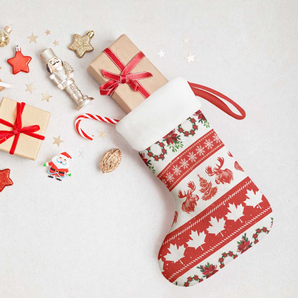 Canada Christmas Stocking Canadian Moose Maple Leaf Seamless Style - Wonder Print Shop