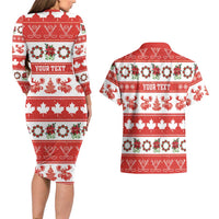 Personalised Canada Christmas Couples Matching Long Sleeve Bodycon Dress and Hawaiian Shirt Canadian Moose Maple Leaf Seamless Style - Wonder Print Shop