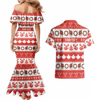 Personalised Canada Christmas Couples Matching Mermaid Dress and Hawaiian Shirt Canadian Moose Maple Leaf Seamless Style - Wonder Print Shop