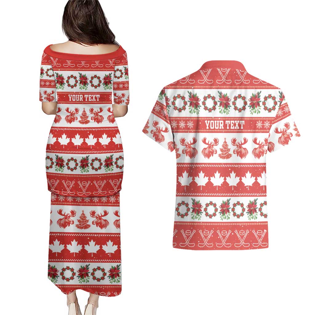 Personalised Canada Christmas Couples Matching Puletasi and Hawaiian Shirt Canadian Moose Maple Leaf Seamless Style - Wonder Print Shop