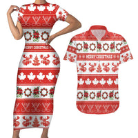 Personalised Canada Christmas Couples Matching Short Sleeve Bodycon Dress and Hawaiian Shirt Canadian Moose Maple Leaf Seamless Style - Wonder Print Shop