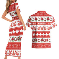 Personalised Canada Christmas Couples Matching Short Sleeve Bodycon Dress and Hawaiian Shirt Canadian Moose Maple Leaf Seamless Style - Wonder Print Shop