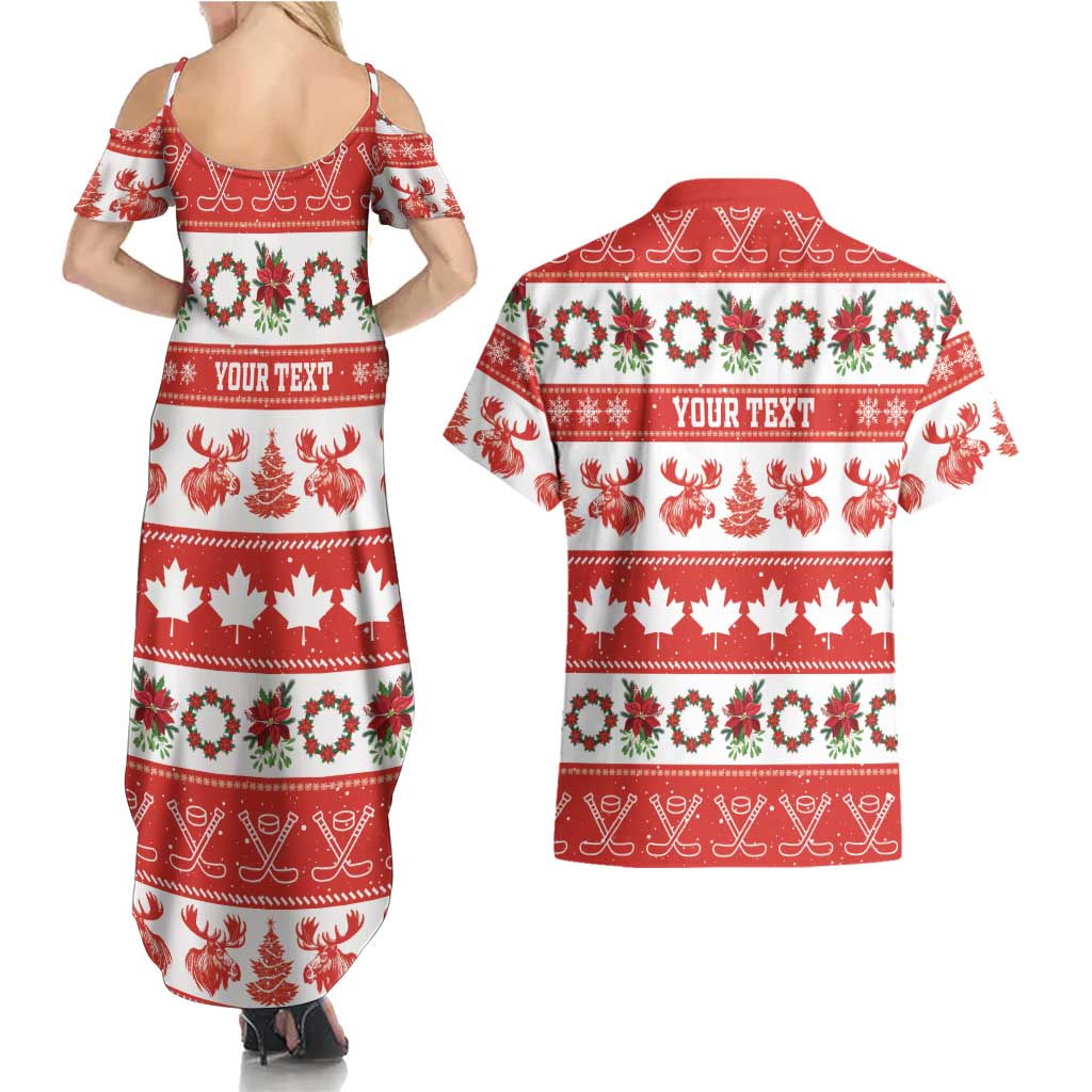 Personalised Canada Christmas Couples Matching Summer Maxi Dress and Hawaiian Shirt Canadian Moose Maple Leaf Seamless Style - Wonder Print Shop