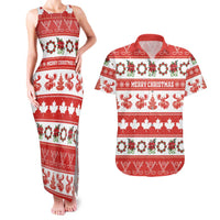 Personalised Canada Christmas Couples Matching Tank Maxi Dress and Hawaiian Shirt Canadian Moose Maple Leaf Seamless Style - Wonder Print Shop