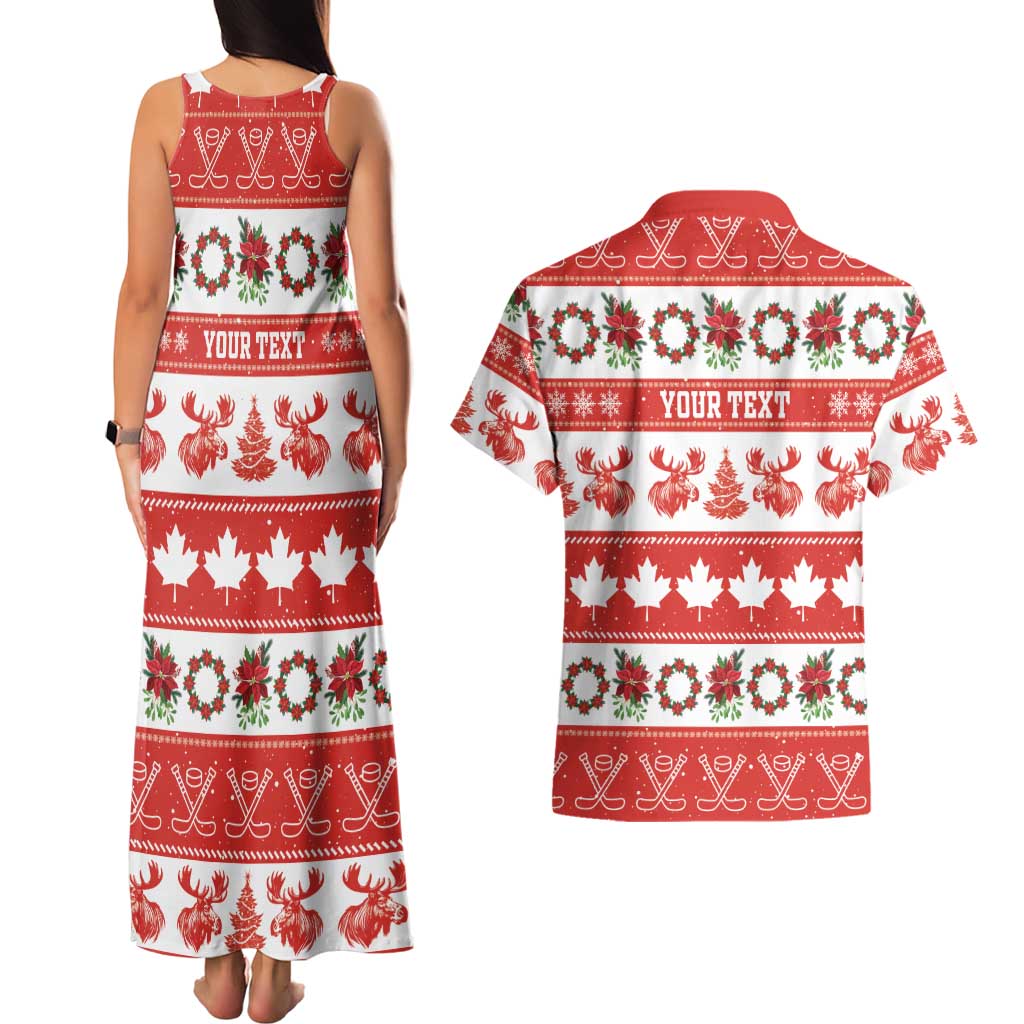 Personalised Canada Christmas Couples Matching Tank Maxi Dress and Hawaiian Shirt Canadian Moose Maple Leaf Seamless Style - Wonder Print Shop