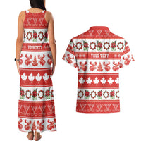 Personalised Canada Christmas Couples Matching Tank Maxi Dress and Hawaiian Shirt Canadian Moose Maple Leaf Seamless Style - Wonder Print Shop