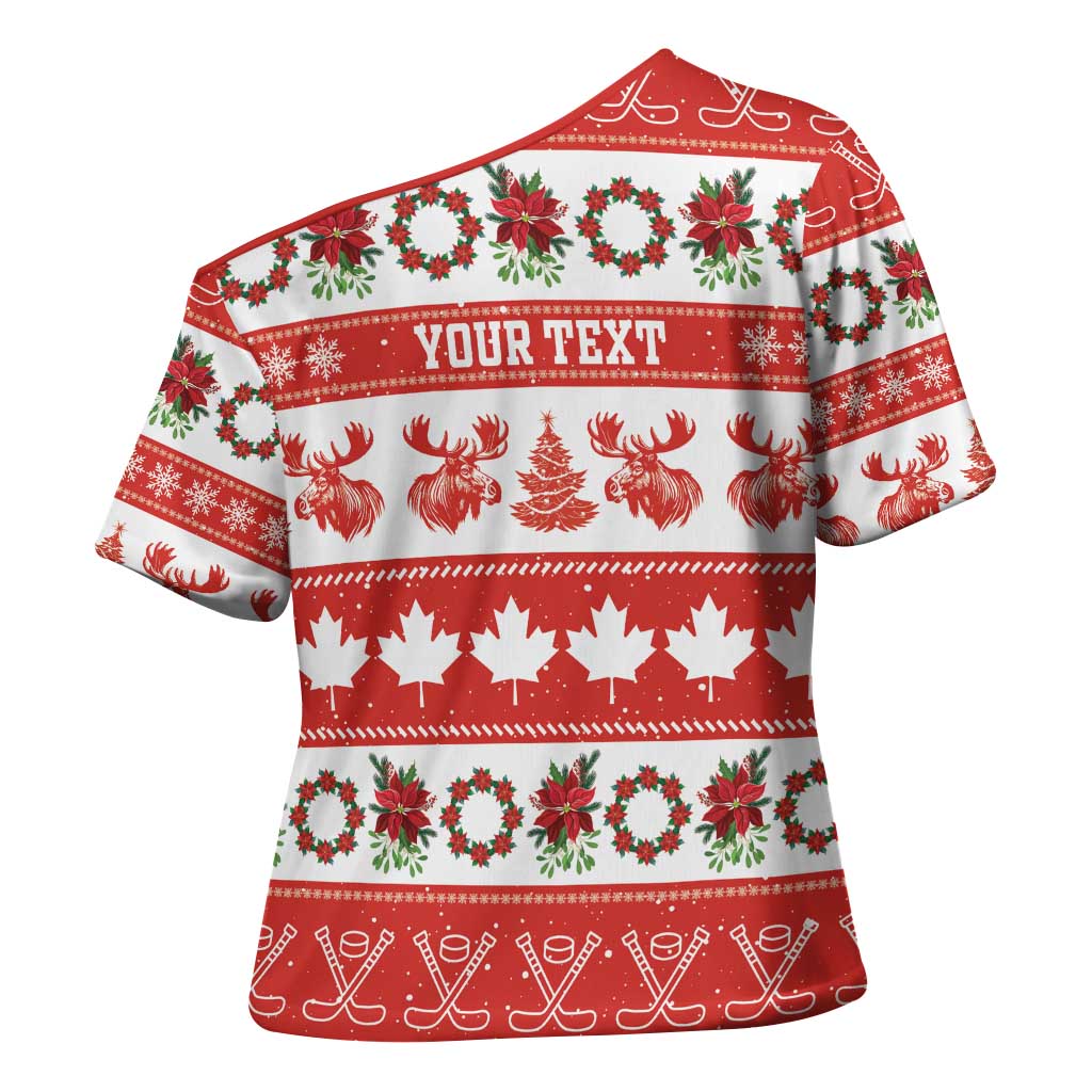 Personalised Canada Christmas Cross Shoulder Shirt Canadian Moose Maple Leaf Seamless Style - Wonder Print Shop