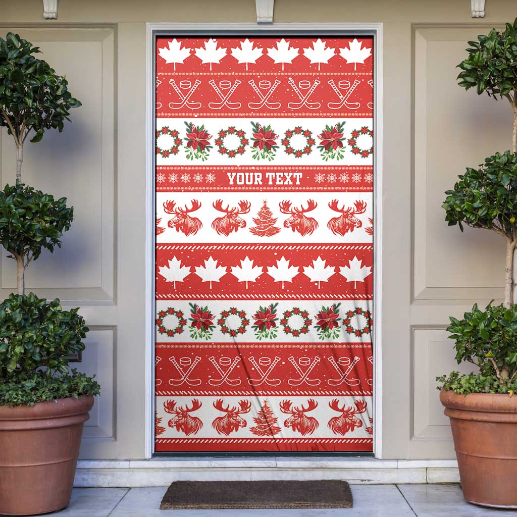 Personalised Canada Christmas Door Cover Canadian Moose Maple Leaf Seamless Style - Wonder Print Shop