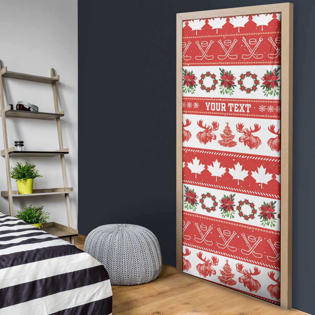 Personalised Canada Christmas Door Cover Canadian Moose Maple Leaf Seamless Style - Wonder Print Shop