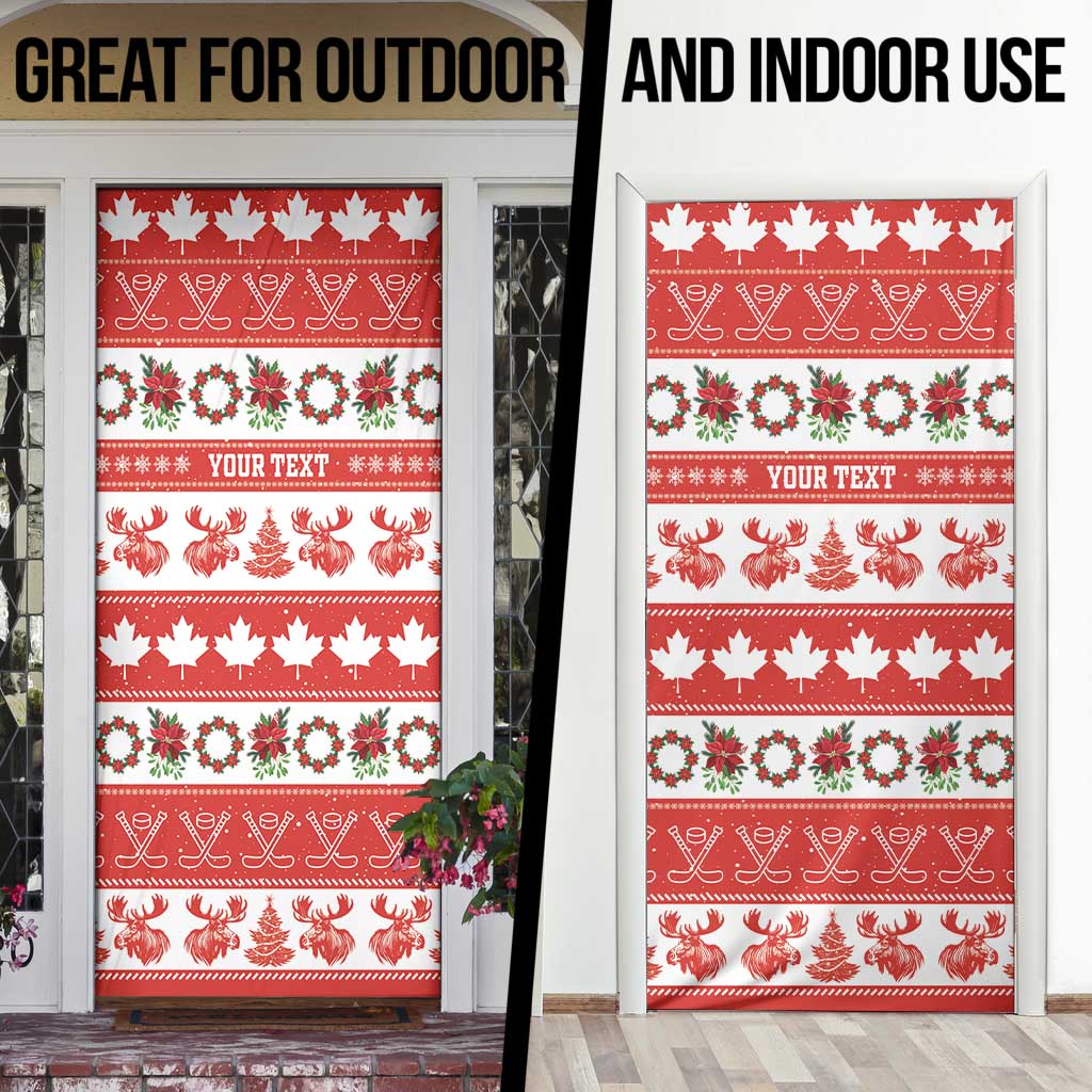 Personalised Canada Christmas Door Cover Canadian Moose Maple Leaf Seamless Style - Wonder Print Shop