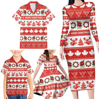 Personalised Canada Christmas Family Matching Long Sleeve Bodycon Dress and Hawaiian Shirt Canadian Moose Maple Leaf Seamless Style - Wonder Print Shop