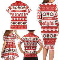Personalised Canada Christmas Family Matching Long Sleeve Bodycon Dress and Hawaiian Shirt Canadian Moose Maple Leaf Seamless Style - Wonder Print Shop