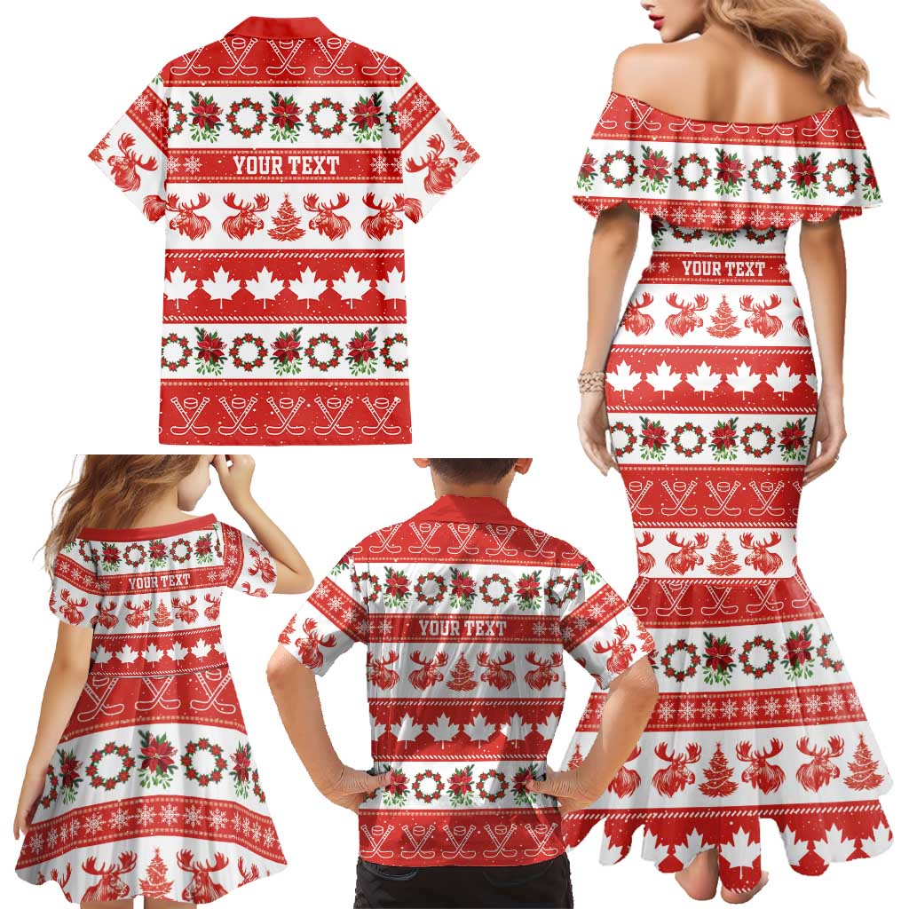 Personalised Canada Christmas Family Matching Mermaid Dress and Hawaiian Shirt Canadian Moose Maple Leaf Seamless Style - Wonder Print Shop