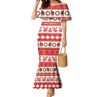 Personalised Canada Christmas Family Matching Mermaid Dress and Hawaiian Shirt Canadian Moose Maple Leaf Seamless Style - Wonder Print Shop