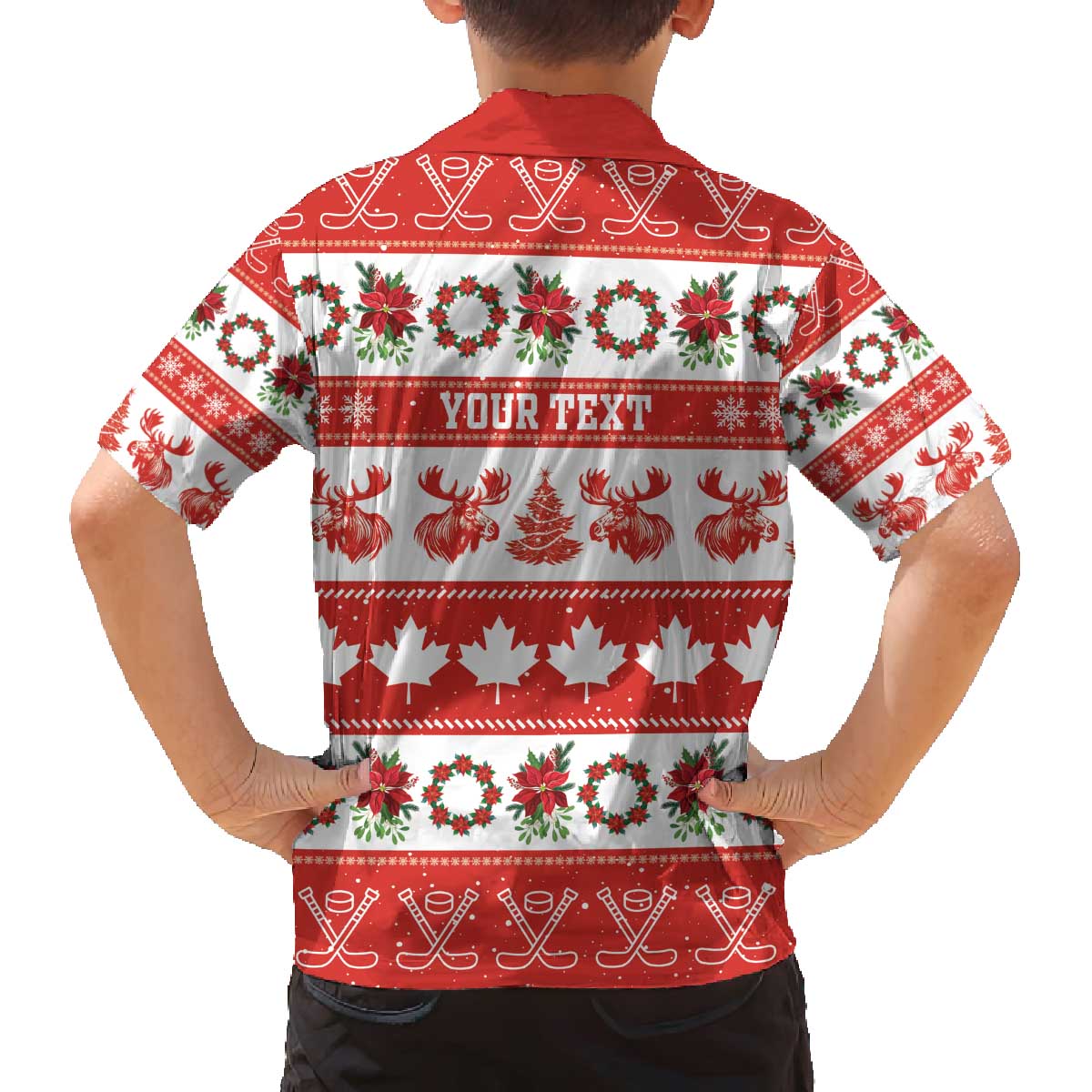 Personalised Canada Christmas Family Matching Off The Shoulder Long Sleeve Dress and Hawaiian Shirt Canadian Moose Maple Leaf Seamless Style - Wonder Print Shop