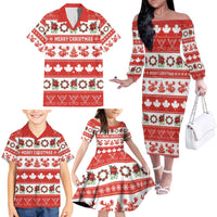 Personalised Canada Christmas Family Matching Off The Shoulder Long Sleeve Dress and Hawaiian Shirt Canadian Moose Maple Leaf Seamless Style - Wonder Print Shop