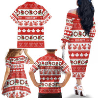 Personalised Canada Christmas Family Matching Off The Shoulder Long Sleeve Dress and Hawaiian Shirt Canadian Moose Maple Leaf Seamless Style - Wonder Print Shop
