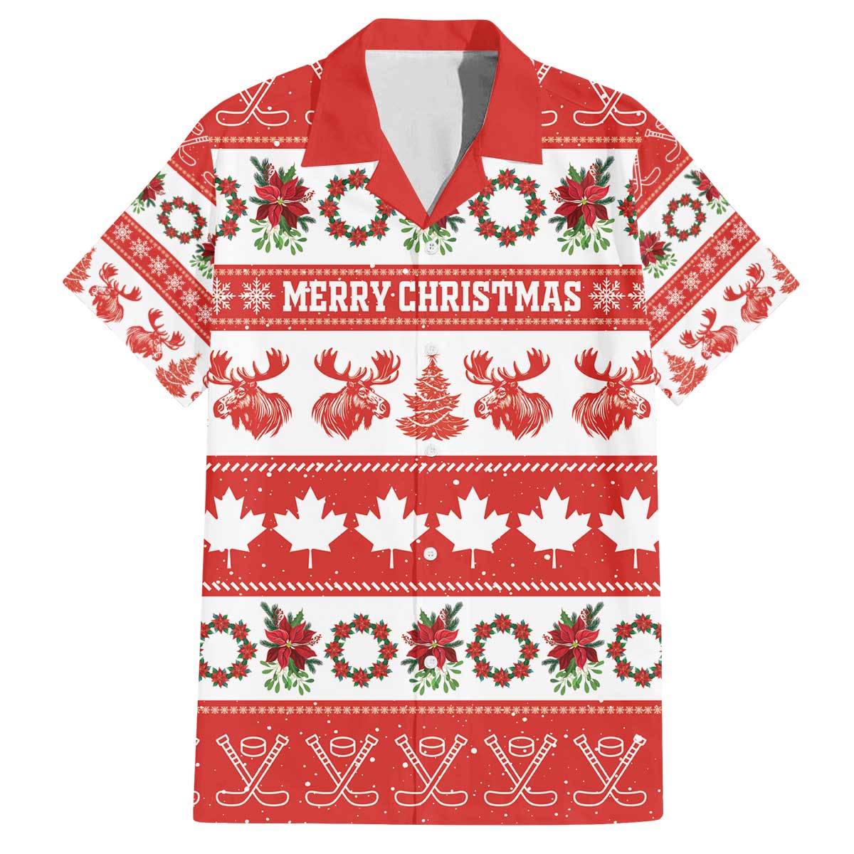 Personalised Canada Christmas Family Matching Off The Shoulder Long Sleeve Dress and Hawaiian Shirt Canadian Moose Maple Leaf Seamless Style - Wonder Print Shop