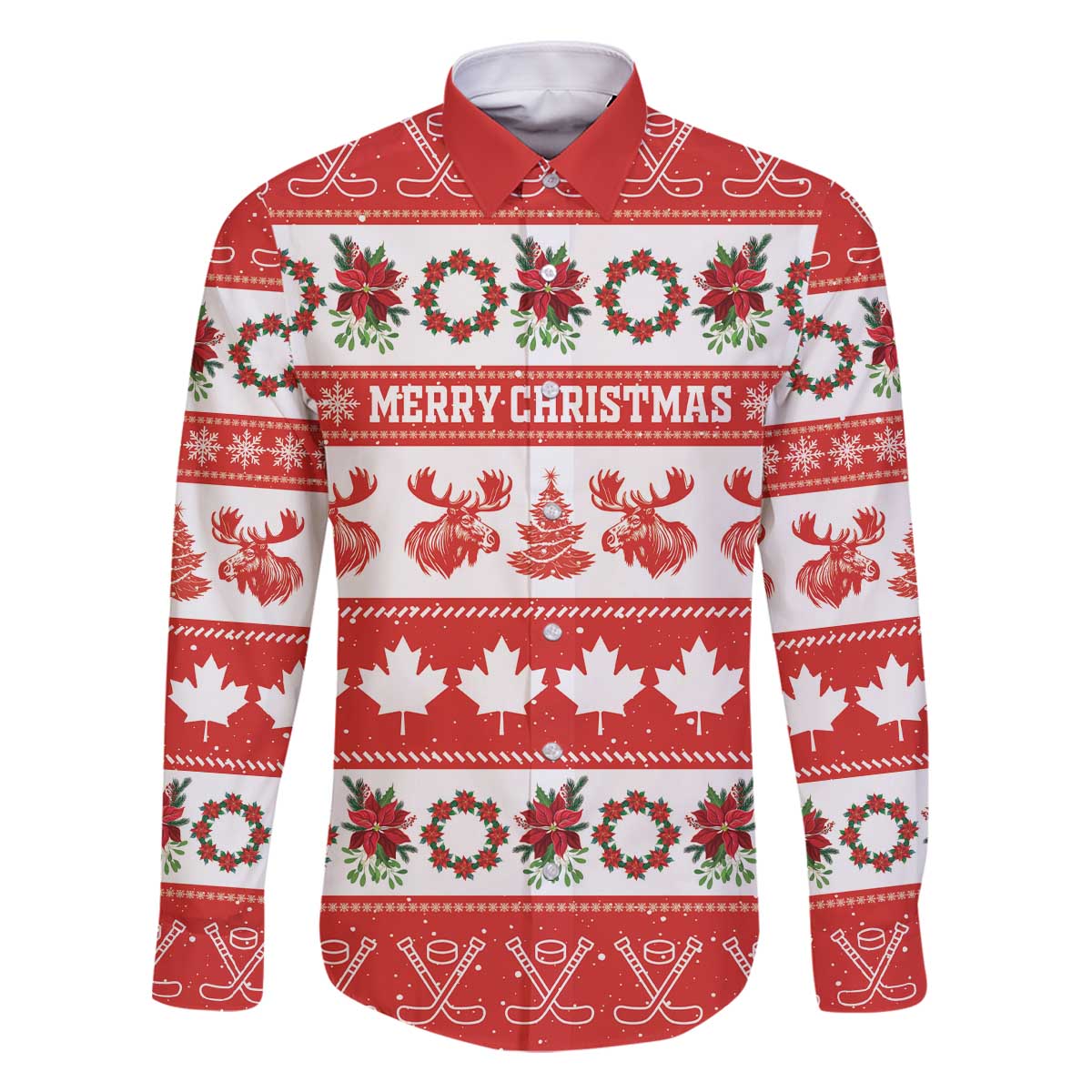 Personalised Canada Christmas Family Matching Off The Shoulder Long Sleeve Dress and Hawaiian Shirt Canadian Moose Maple Leaf Seamless Style - Wonder Print Shop