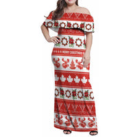 Personalised Canada Christmas Family Matching Off Shoulder Maxi Dress and Hawaiian Shirt Canadian Moose Maple Leaf Seamless Style - Wonder Print Shop