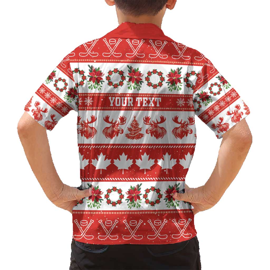 Personalised Canada Christmas Family Matching Off Shoulder Short Dress and Hawaiian Shirt Canadian Moose Maple Leaf Seamless Style - Wonder Print Shop