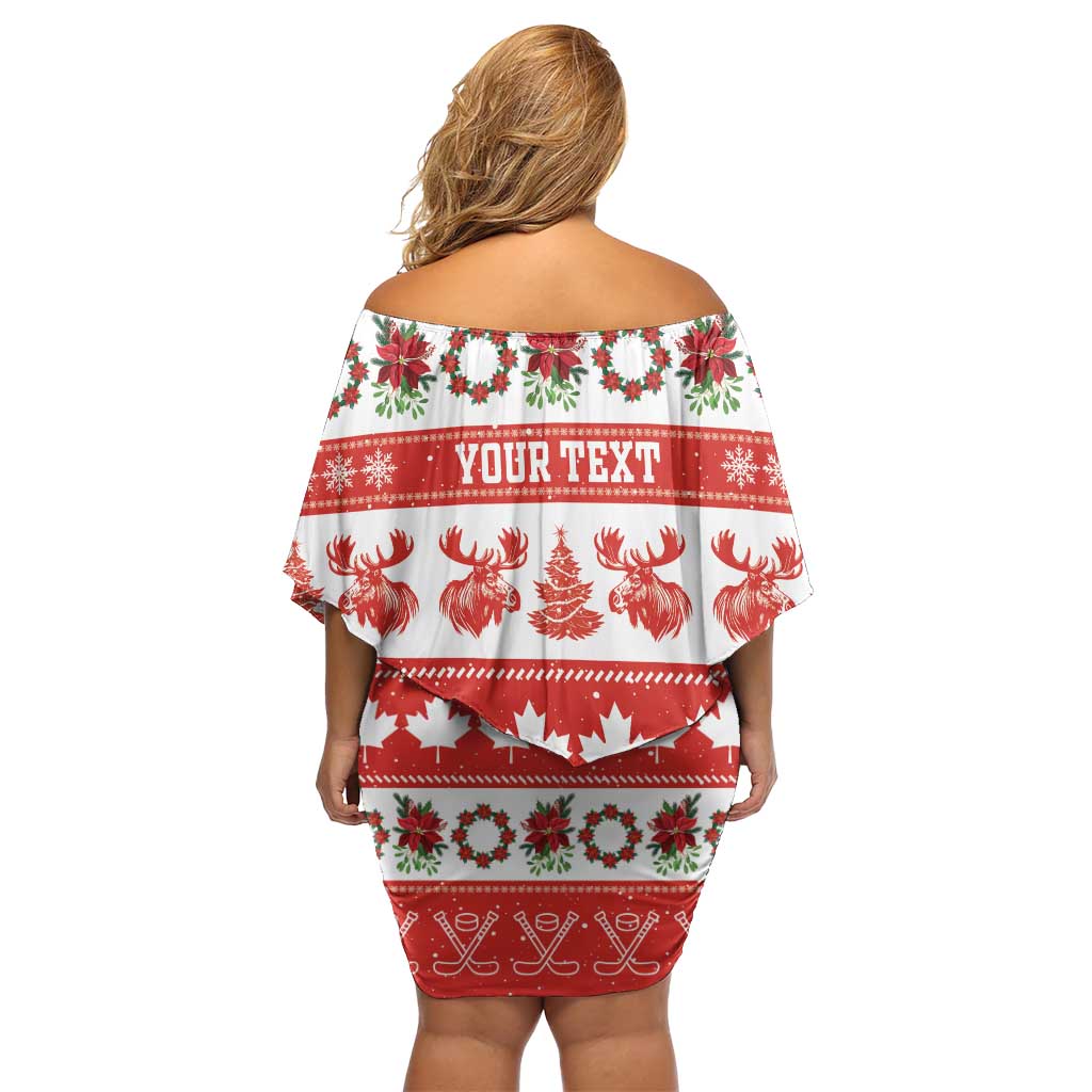 Personalised Canada Christmas Family Matching Off Shoulder Short Dress and Hawaiian Shirt Canadian Moose Maple Leaf Seamless Style - Wonder Print Shop