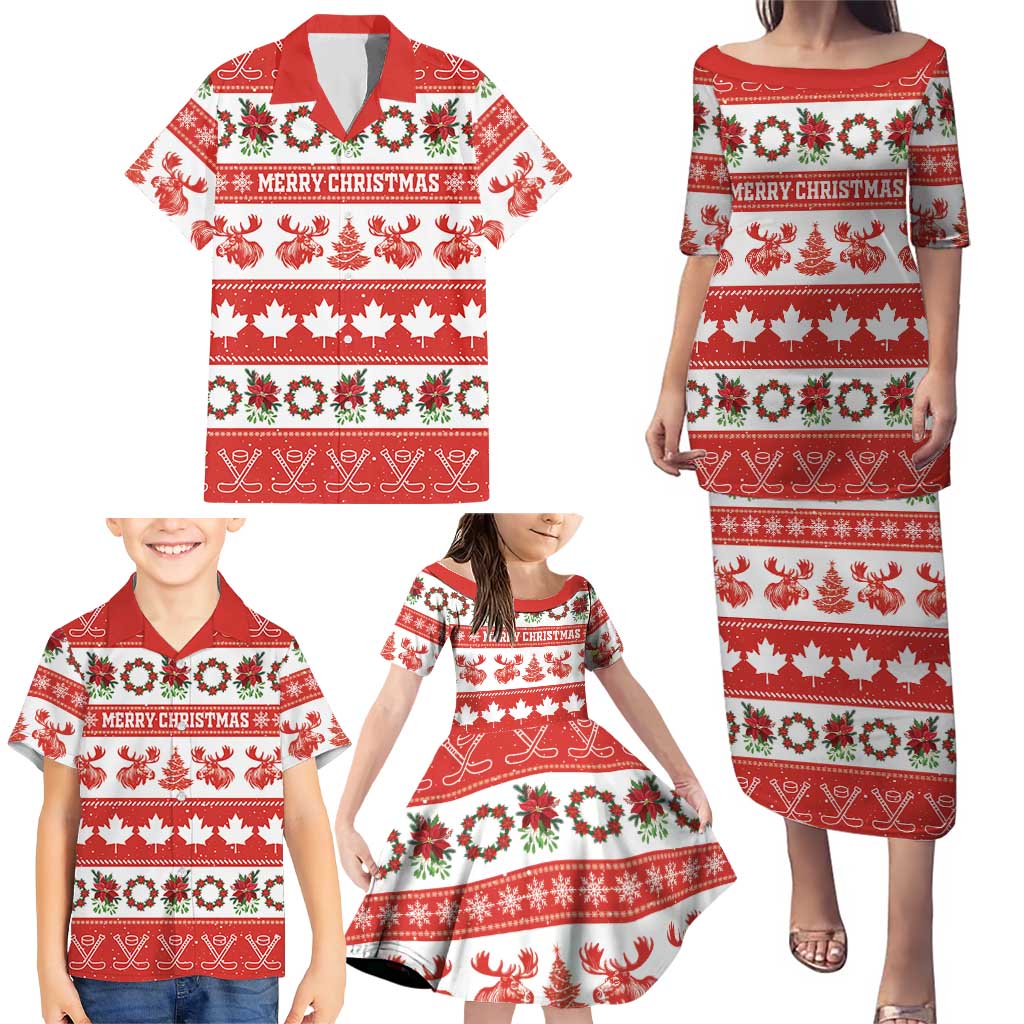 Personalised Canada Christmas Family Matching Puletasi and Hawaiian Shirt Canadian Moose Maple Leaf Seamless Style - Wonder Print Shop