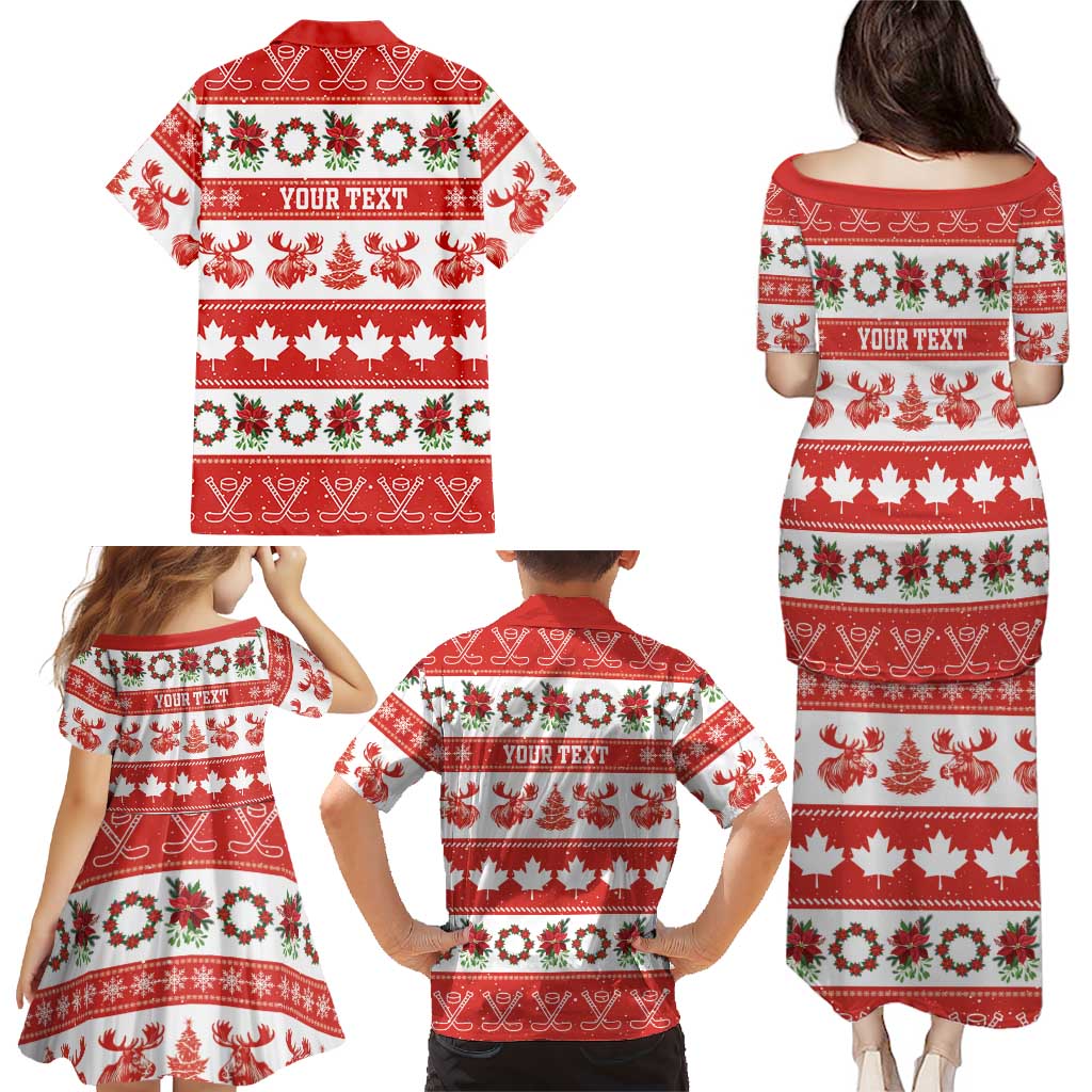 Personalised Canada Christmas Family Matching Puletasi and Hawaiian Shirt Canadian Moose Maple Leaf Seamless Style - Wonder Print Shop