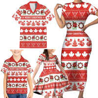 Personalised Canada Christmas Family Matching Short Sleeve Bodycon Dress and Hawaiian Shirt Canadian Moose Maple Leaf Seamless Style - Wonder Print Shop
