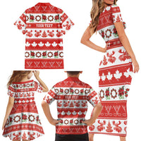Personalised Canada Christmas Family Matching Short Sleeve Bodycon Dress and Hawaiian Shirt Canadian Moose Maple Leaf Seamless Style - Wonder Print Shop