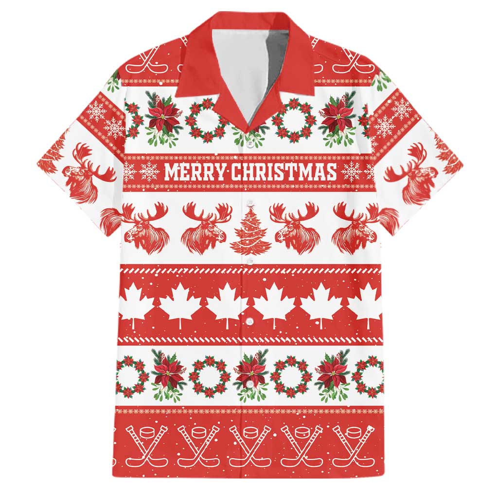Personalised Canada Christmas Family Matching Short Sleeve Bodycon Dress and Hawaiian Shirt Canadian Moose Maple Leaf Seamless Style - Wonder Print Shop