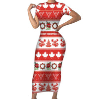 Personalised Canada Christmas Family Matching Short Sleeve Bodycon Dress and Hawaiian Shirt Canadian Moose Maple Leaf Seamless Style - Wonder Print Shop