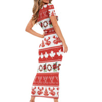 Personalised Canada Christmas Family Matching Short Sleeve Bodycon Dress and Hawaiian Shirt Canadian Moose Maple Leaf Seamless Style - Wonder Print Shop