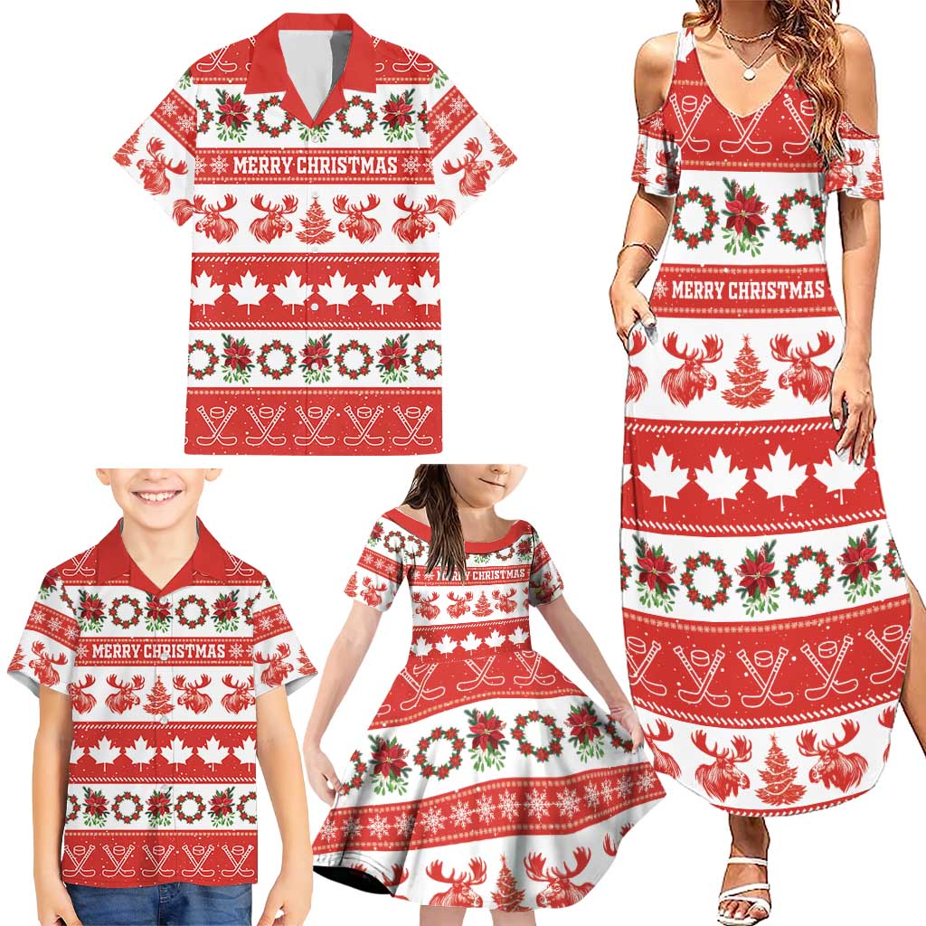 Personalised Canada Christmas Family Matching Summer Maxi Dress and Hawaiian Shirt Canadian Moose Maple Leaf Seamless Style - Wonder Print Shop
