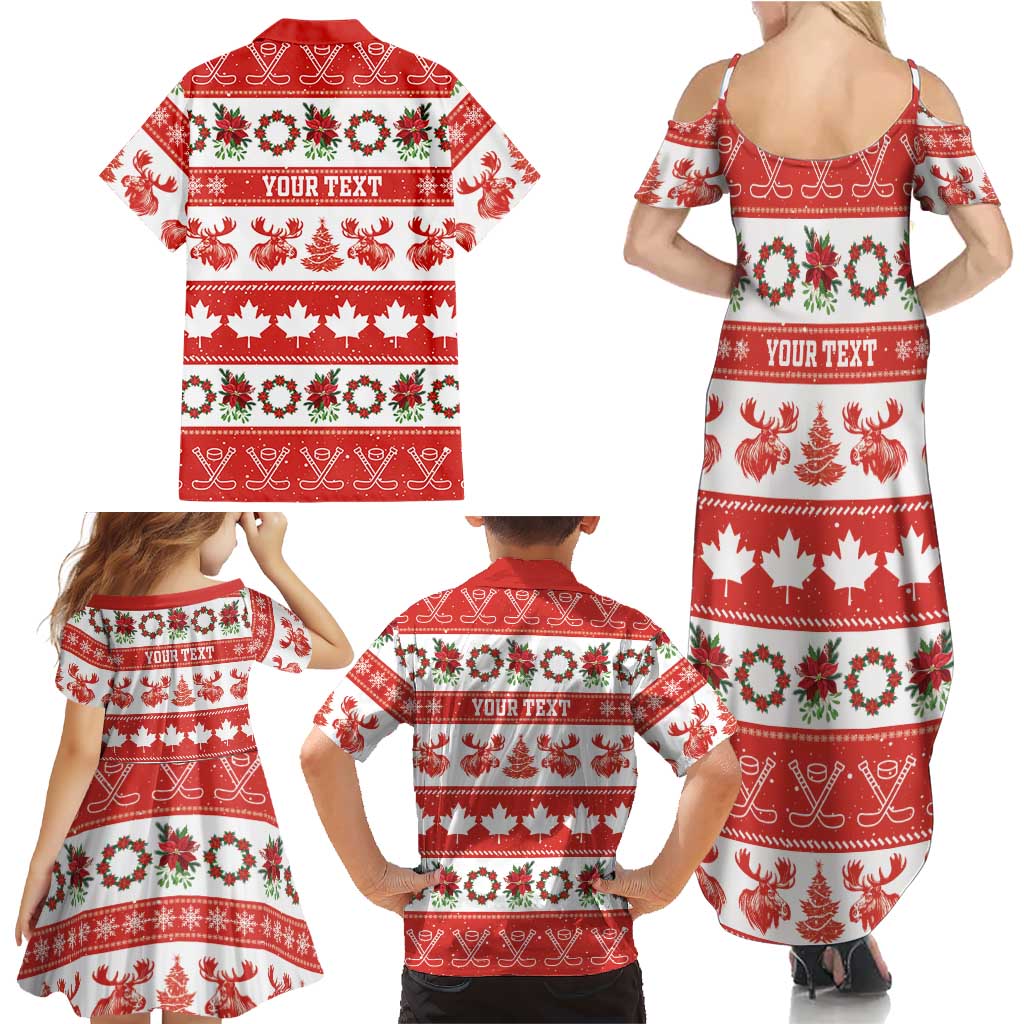 Personalised Canada Christmas Family Matching Summer Maxi Dress and Hawaiian Shirt Canadian Moose Maple Leaf Seamless Style - Wonder Print Shop