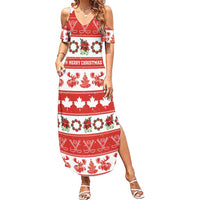 Personalised Canada Christmas Family Matching Summer Maxi Dress and Hawaiian Shirt Canadian Moose Maple Leaf Seamless Style - Wonder Print Shop