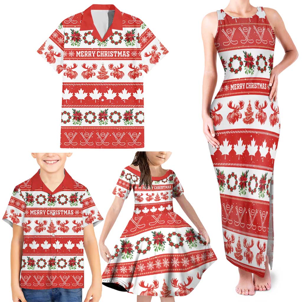 Personalised Canada Christmas Family Matching Tank Maxi Dress and Hawaiian Shirt Canadian Moose Maple Leaf Seamless Style - Wonder Print Shop