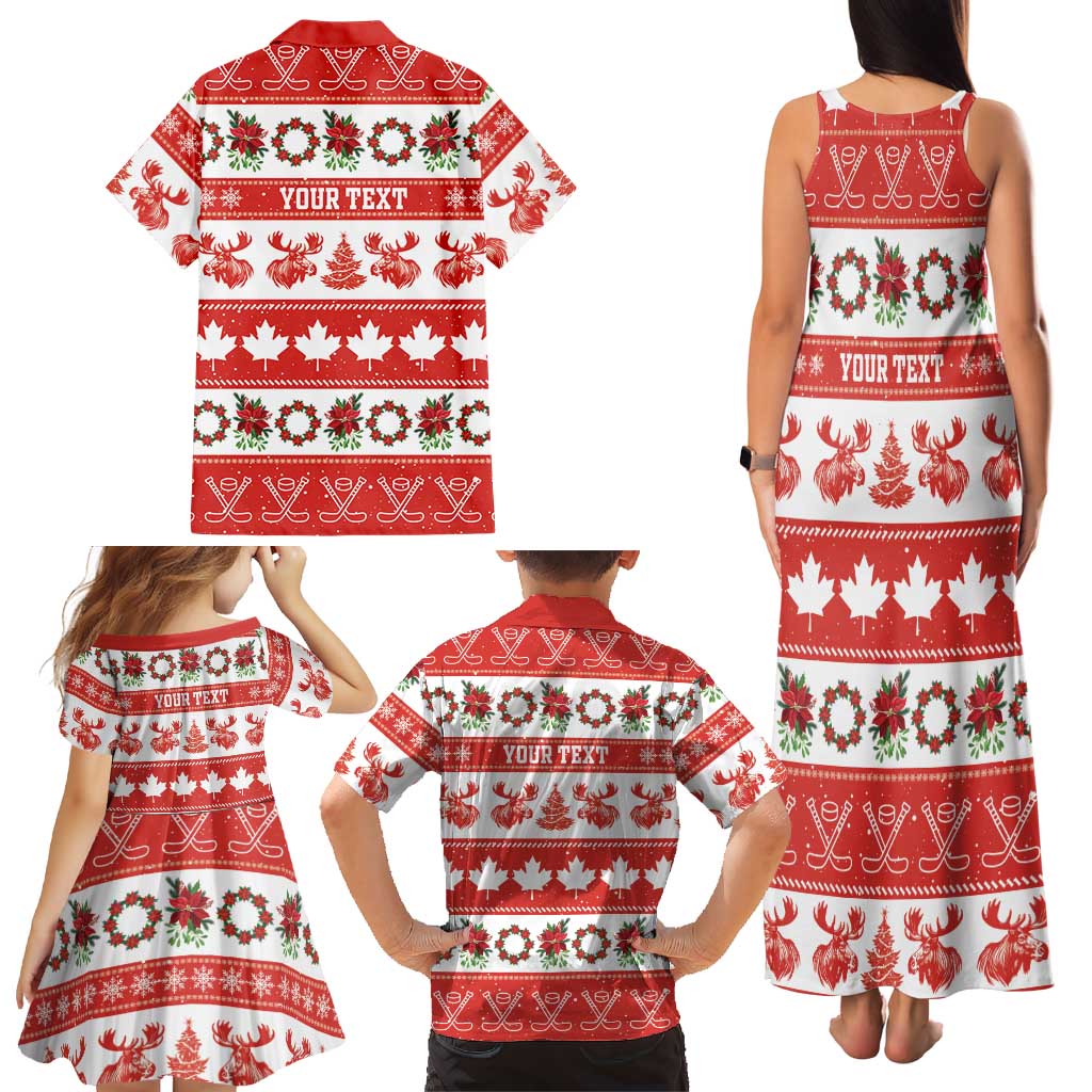 Personalised Canada Christmas Family Matching Tank Maxi Dress and Hawaiian Shirt Canadian Moose Maple Leaf Seamless Style - Wonder Print Shop