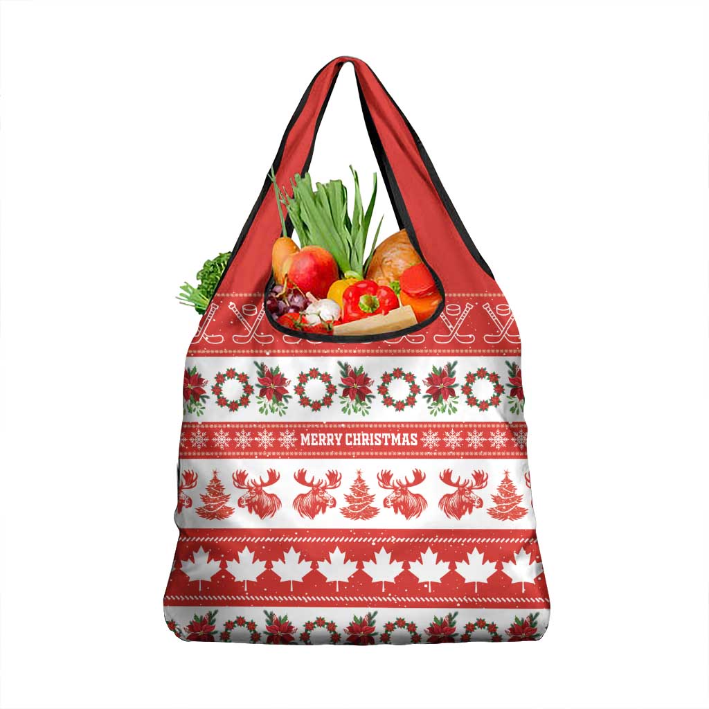 Canada Christmas Grocery Bag Canadian Moose Maple Leaf Seamless Style - Wonder Print Shop