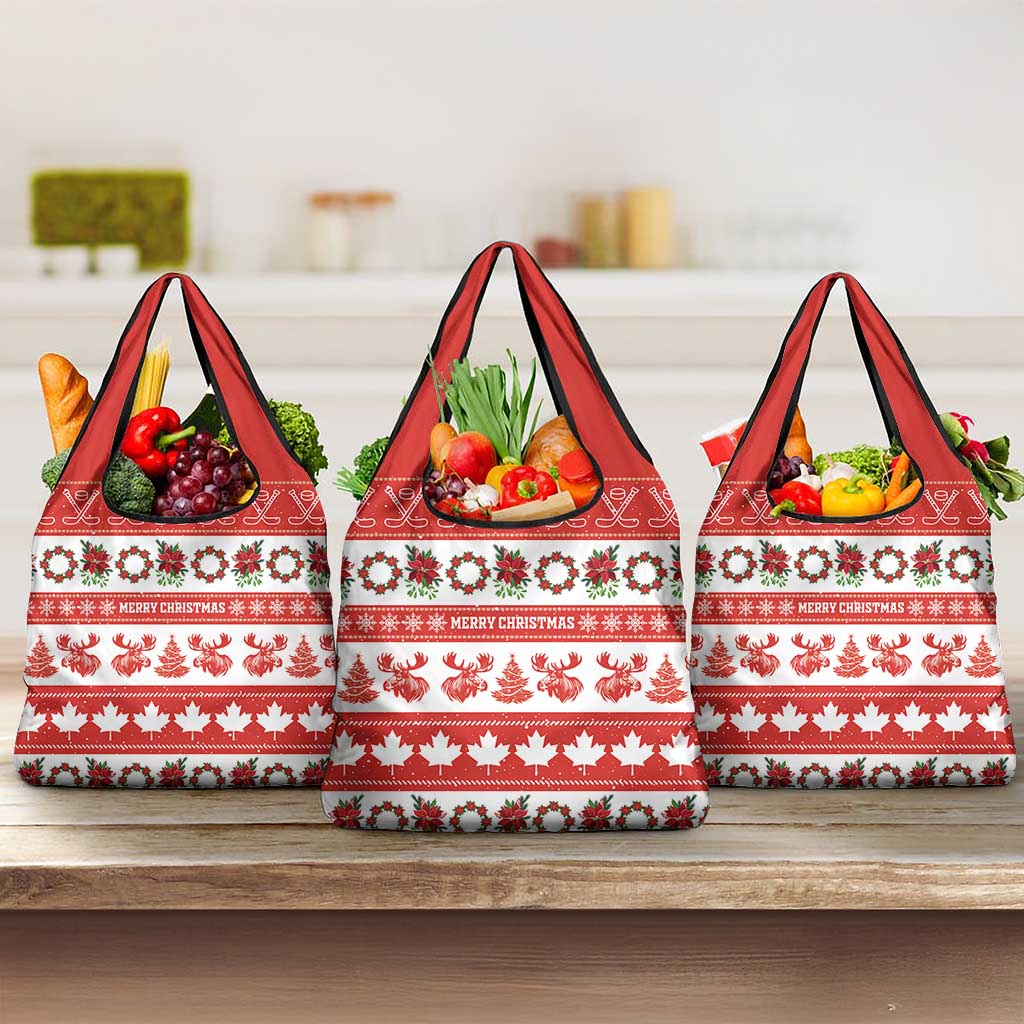 Canada Christmas Grocery Bag Canadian Moose Maple Leaf Seamless Style - Wonder Print Shop