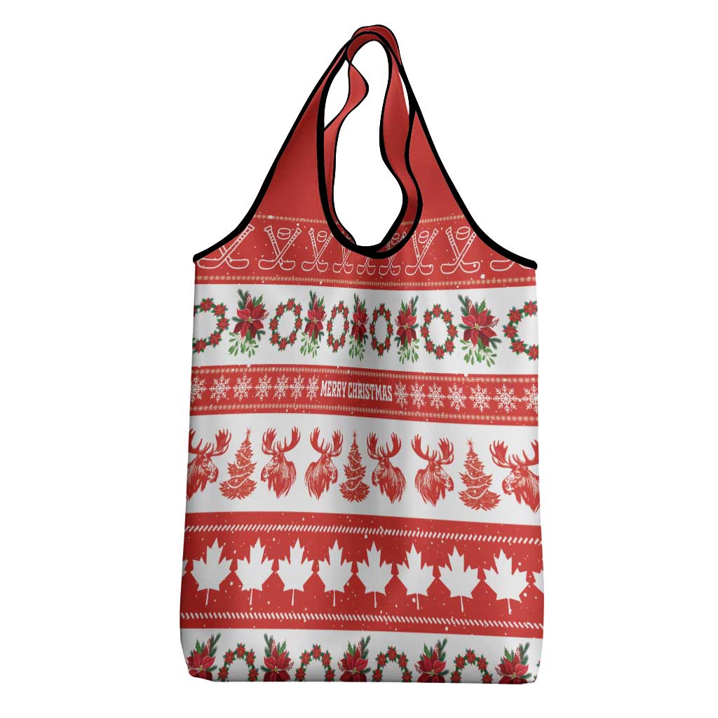 Canada Christmas Grocery Bag Canadian Moose Maple Leaf Seamless Style - Wonder Print Shop