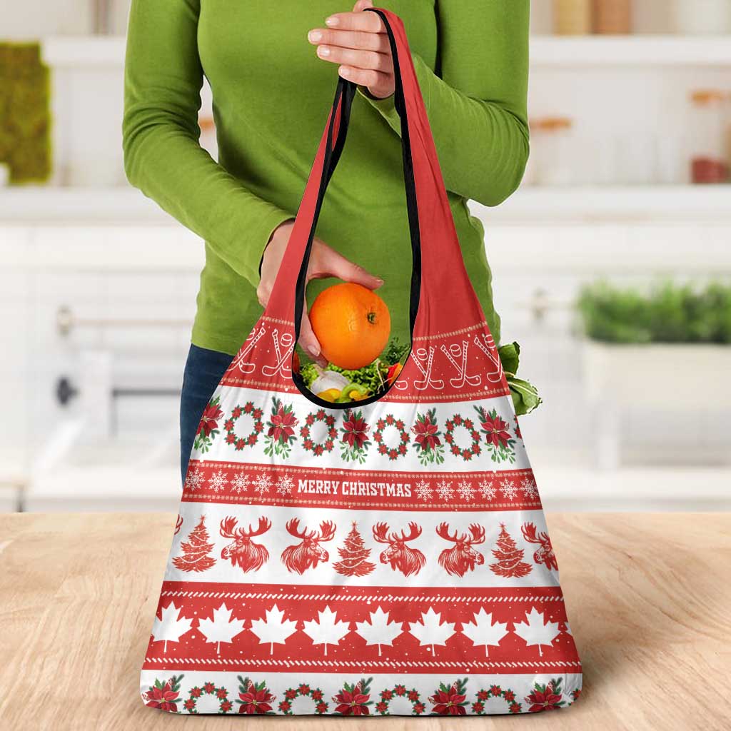 Canada Christmas Grocery Bag Canadian Moose Maple Leaf Seamless Style - Wonder Print Shop