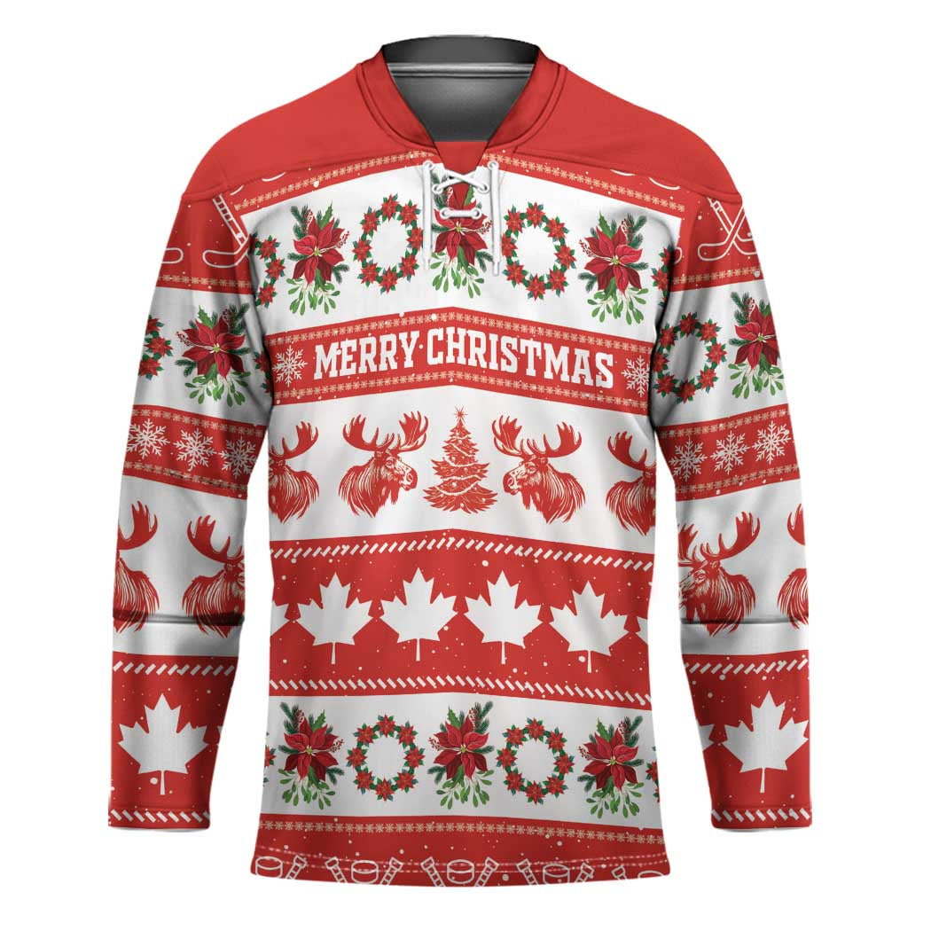 Personalised Canada Christmas Hockey Jersey Canadian Moose Maple Leaf Seamless Style - Wonder Print Shop