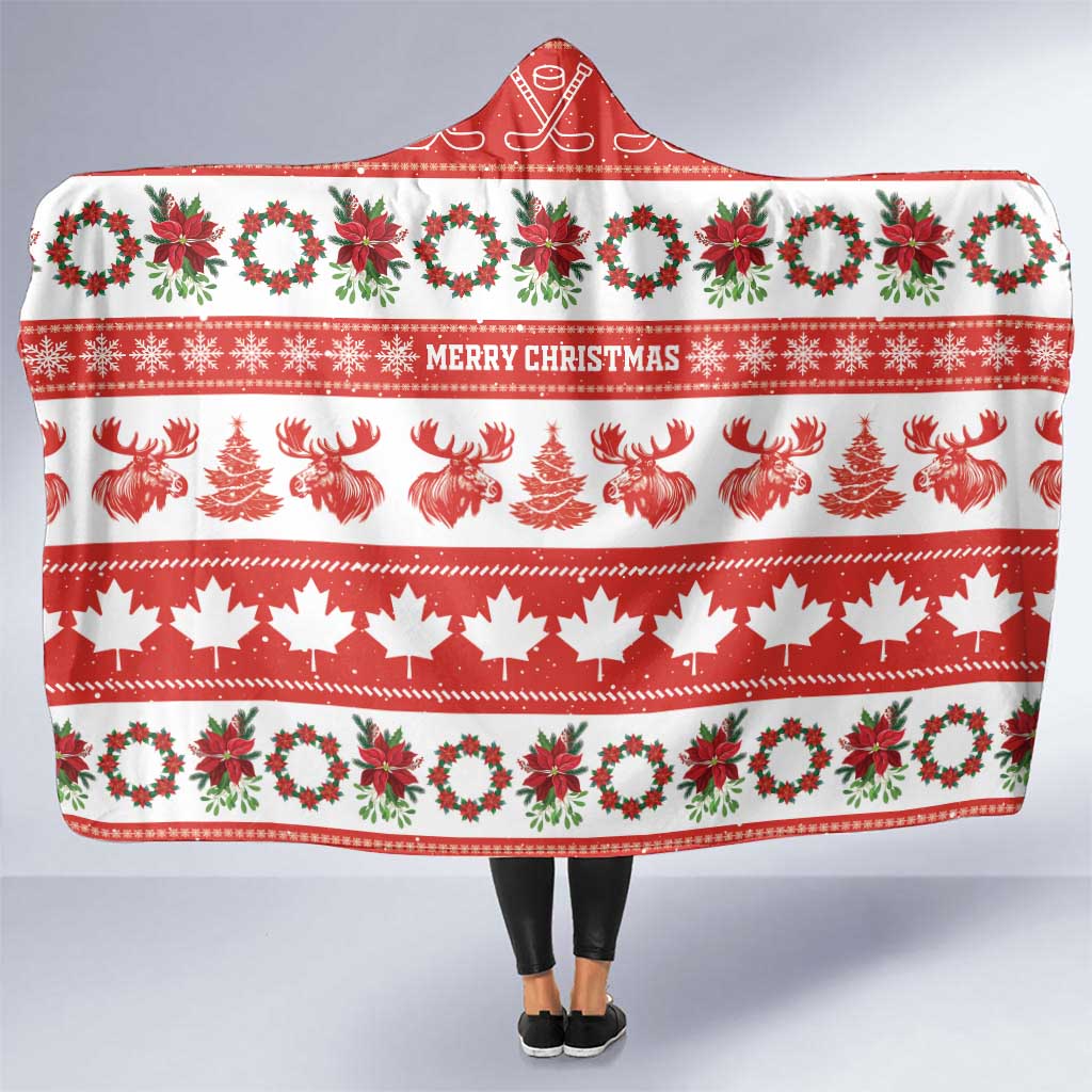 Canada Christmas Hooded Blanket Canadian Moose Maple Leaf Seamless Style - Wonder Print Shop