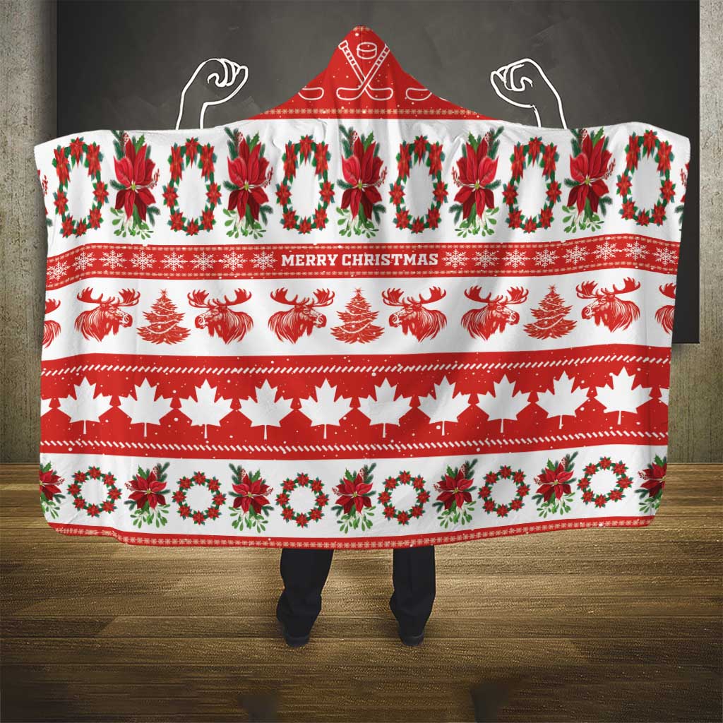 Canada Christmas Hooded Blanket Canadian Moose Maple Leaf Seamless Style - Wonder Print Shop