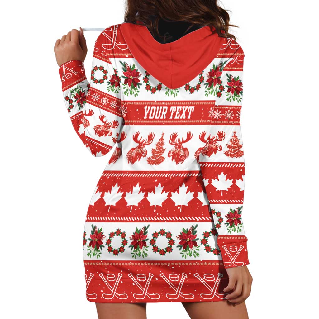 Personalised Canada Christmas Hoodie Dress Canadian Moose Maple Leaf Seamless Style - Wonder Print Shop