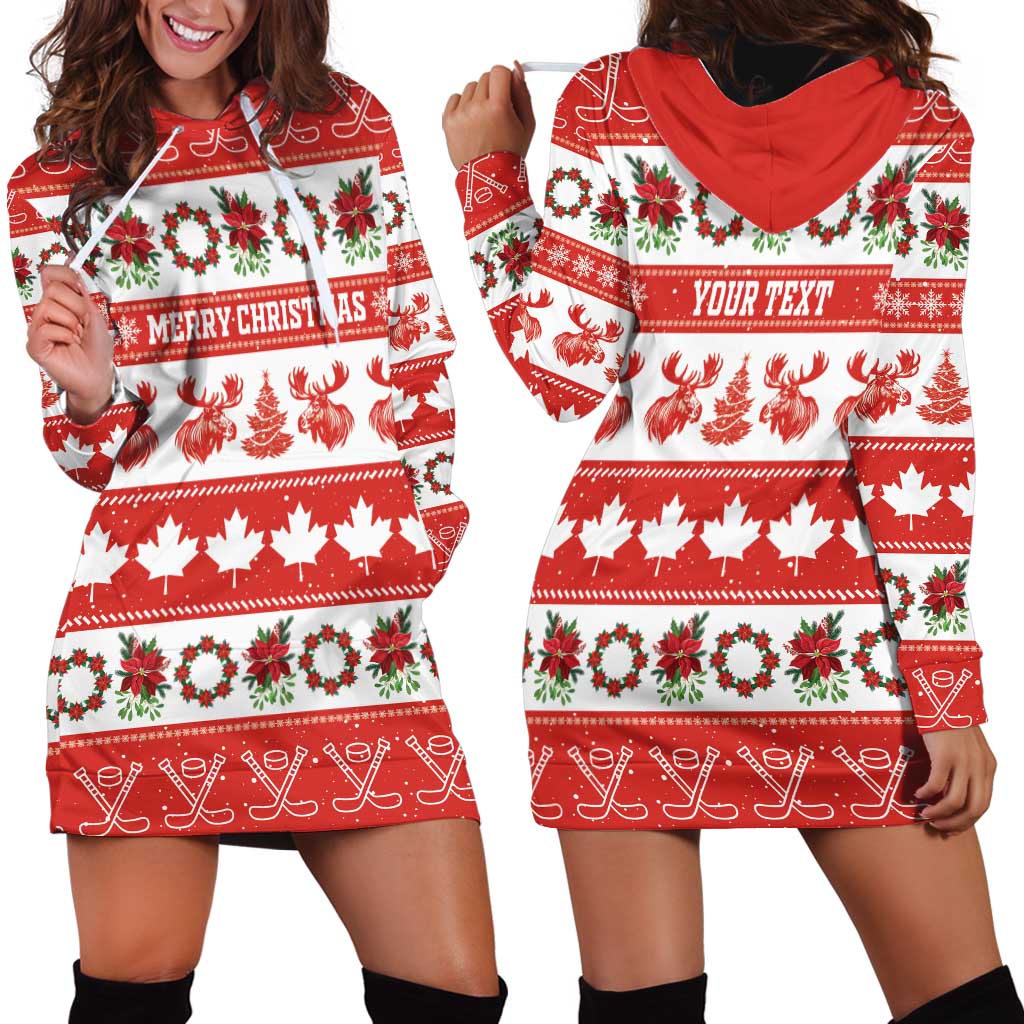 Personalised Canada Christmas Hoodie Dress Canadian Moose Maple Leaf Seamless Style - Wonder Print Shop