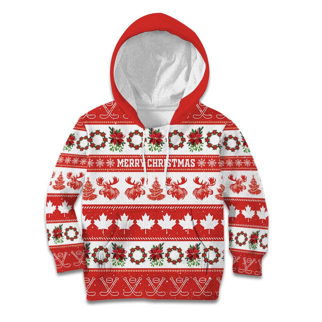 Personalised Canada Christmas Kid Hoodie Canadian Moose Maple Leaf Seamless Style - Wonder Print Shop